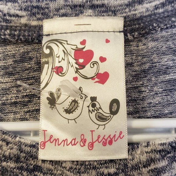 Jenna & Jessie Girl's Grey Blue Shirt Burgundy Pink Embroidery Roses-Size L (14) - Picture 8 of 10